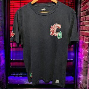 Roots Canada Beaver Pine Tree Maple Leaf Peace Sign T-Shirt, Medium